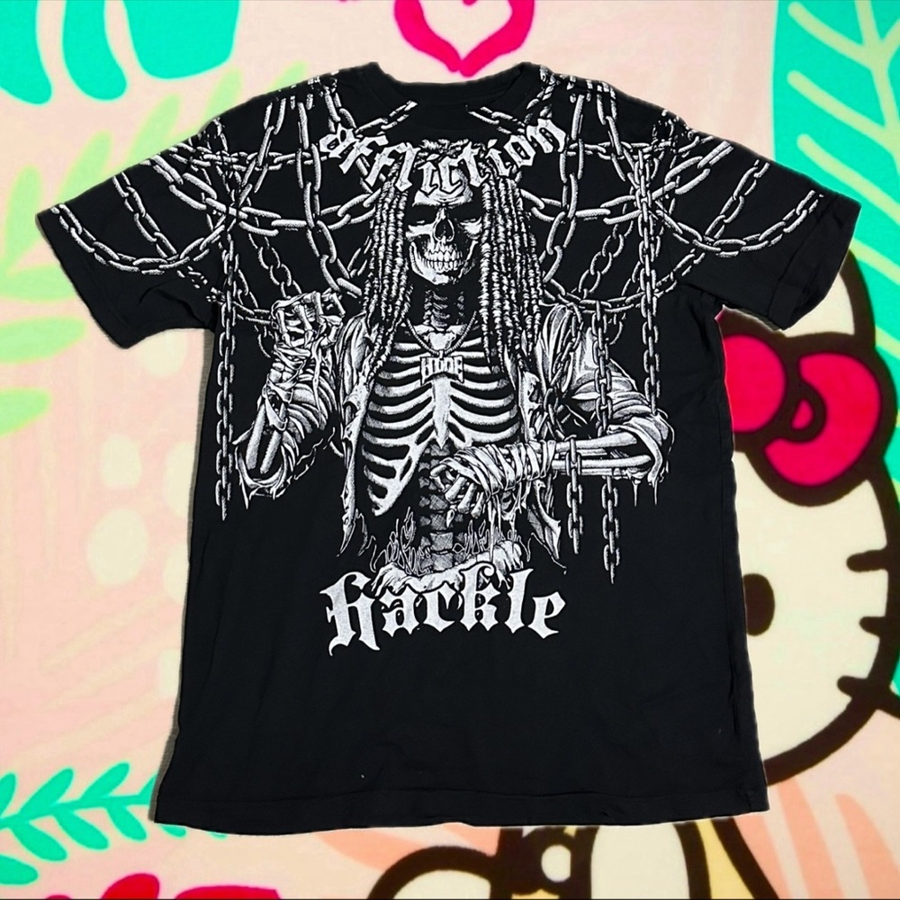 Affliction Black Tee Haunted Mound Hackle Skeleton